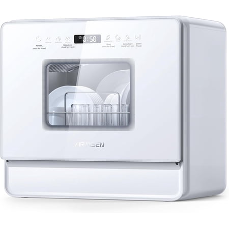 Countertop Dishwasher Complete 2-Level Rack, Portable Dishwashers with 5L Built-in Water Tank, 3-Spray Arms & 12H Delay Start, No Hookup Needed, A01, White