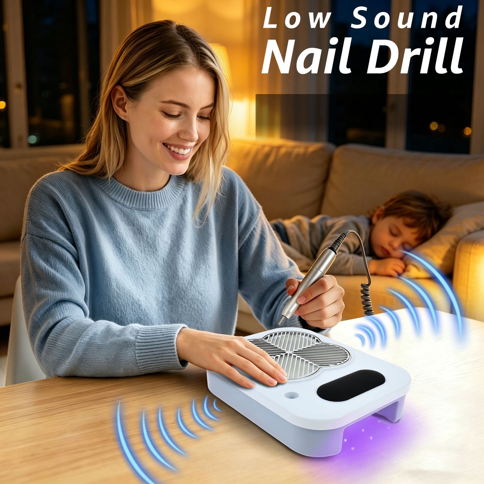 Threns 3 in 1 Nail Dust Collector with Curing Lamp, Professional Electric Nail Drill Bits Efile Kit with Nail Dust Collector, Nail Dust Vacuum High Suction for Home Salon