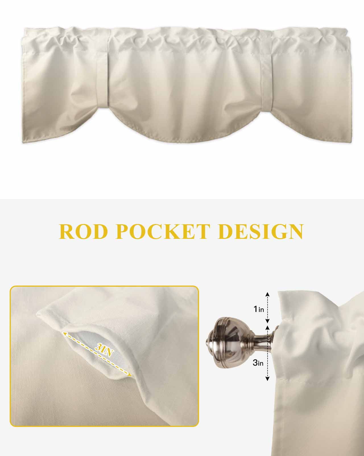 Beige Brown Tie Up Valances Curtain, Adjustable Kitchen Gradient Solid Color Ombre Modern Art Valances for Windows Decor, Rod Pocket Short Curtains Set for Bedroom/Bathroom, 60"x18"