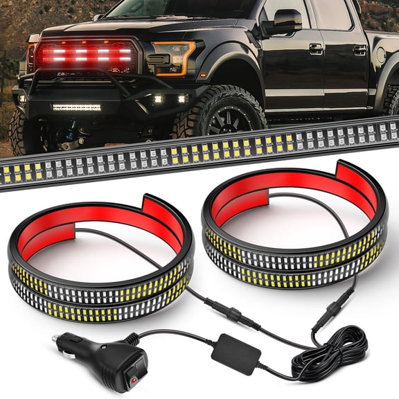 Nilight 2PCS 24 inch Truck Grille Lights Strip 384 LED Red White Flexible Safety Warning Waterproof Lighting Kit
