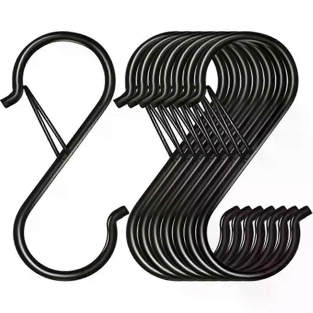 10 piezas/20 ganchos en S para colgar, ganchos en S negros, ganchos de metal resistentes con hebilla de seguridad, diseños para colgar plantas, luces, utensilios de cocina, sartenes, etc.
