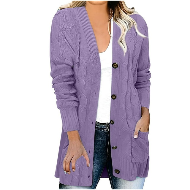aidice Cardigan Sweaters for Women Open Front Button down Shirts Loose Casual Knit Fall Winter Outerwear Coats with Pockets