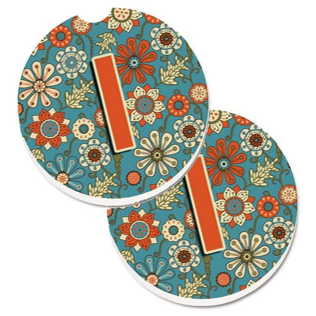 Carolines Treasures CJ2012-ICARC Lettre I Fleurs Bleu Rétro Ensemble de 2 Porte-Gobelet Coaster Voiture