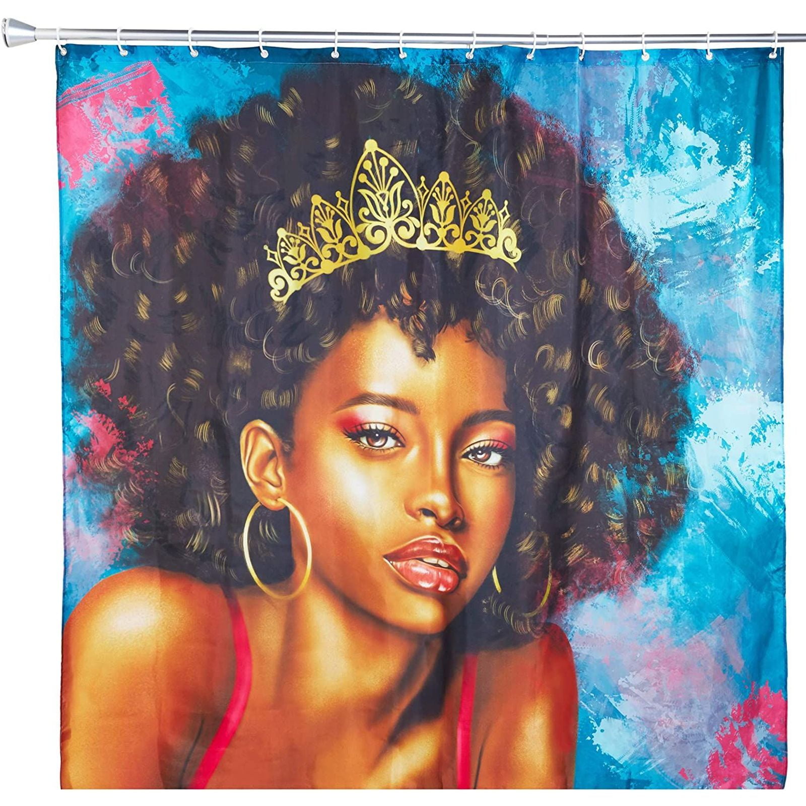 Afro African Beauty Woman Girl Turban Colorful Shower Curtain Set Bathroom Decor 