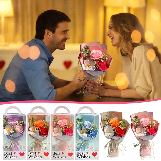Artificial Roses Blue Valentine's Day Soap Bouquet Gift Set for Women(1Pcs) Rkxzt