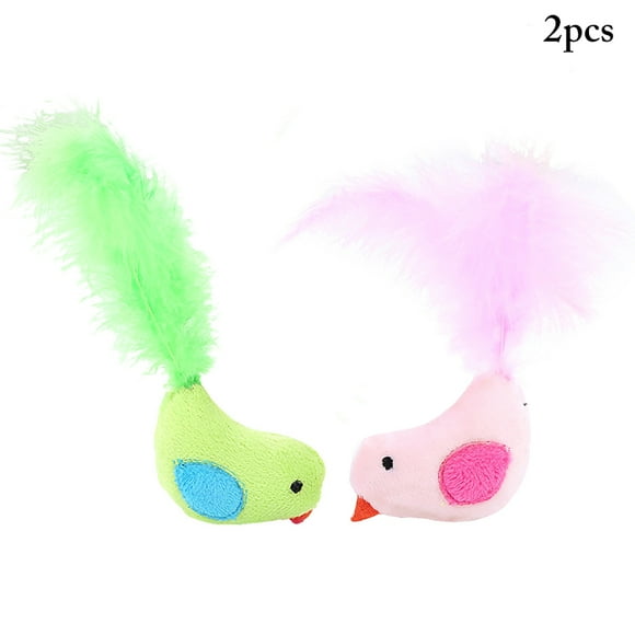 2PCS Bird Cat Toy Lovely Mini Plush Cat Feather Toy Cat Chew Toy Pet Bite Toy