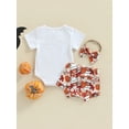 thumbnail image 4 of 3Pcs Baby Girls Halloween Outfits Sets Short-Sleeved Letter Top + PPrinted Shorts Set with Headband, 0-18 Months, 4 of 9