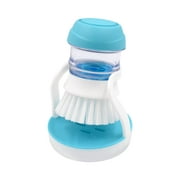 ITTAHO Dish Brush with Soap Dispenser,Palm Dish Brush Storage Holder Set, Rubber Kitchen Scrubber - Blue