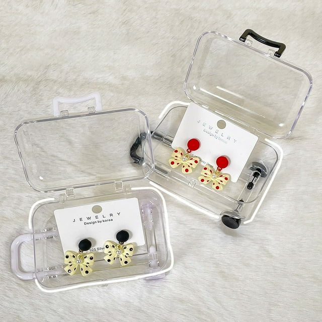 Trayknick Storage Box Mini Transparent Easy Grip Non-slip Handle Space Saving Decorative Plastic Jewelry Candy Miniature Suitcase for Desktop Purple