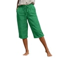 thumbnail image 6 of Axiiglly Bermuda Cotton Linen Shorts for Women High Rise 4 Pockets Stretch Waist Long Shorts Beach Holiday Cropped Pants, S-2XL, 6 of 9
