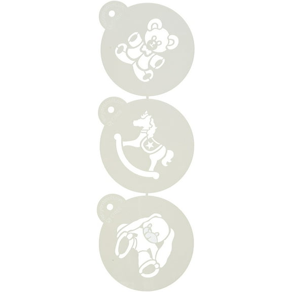 Designer Stencils C782 Teddy Bear, Rocking Horse and Bunny Cookie Set, Beige/semi-transparent