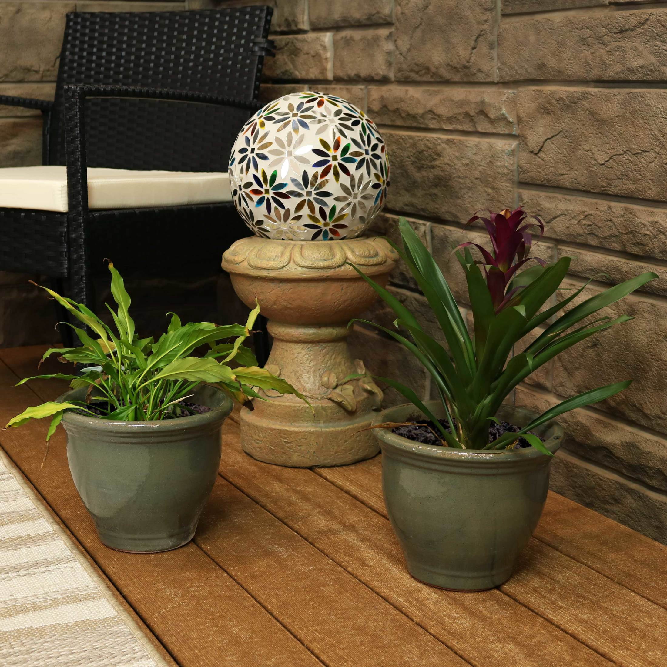 Sunnydaze Studio 9" x 9" x 7.5" Round Gray Ceramic Outdoor Planter 2-Count