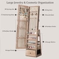 thumbnail image 4 of Skyhill 360°Swivel Jewelry Armoire, 60" Full Length Mirror Cabinet with 3 Rear Shelves, Bottom Drawer, Oak, 4 of 9