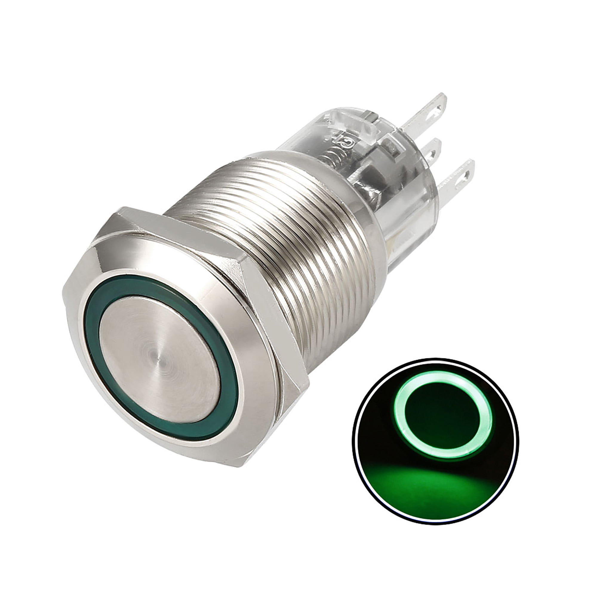 Details about   Latching Metal Push Button Switch 19mm Mounting 1NO 1NC 12V Green LED Light 1pcs 