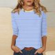 thumbnail image 2 of Camisetas casuales de manga 3/4 para mujer Tops con cuello redondo Azul claro/L, 2 of 5