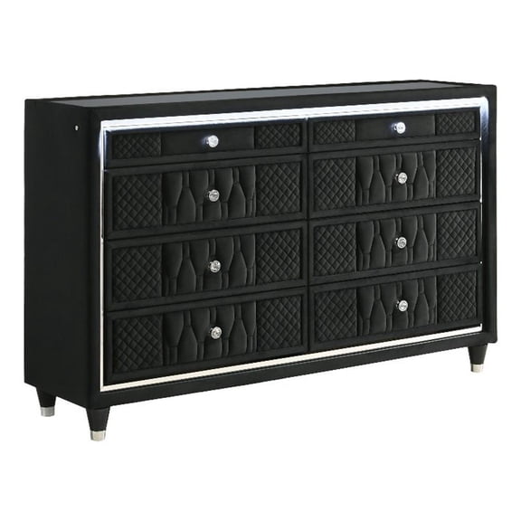 Coaster Lorient 8-Drawer Velvet Upholstered LED Dresser Cabinet in Black