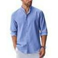 thumbnail image 5 of COOFANDY Men's Casual Button Down Shirt Collarless Dress Shirt Long Sleeve Oxford Shirts, 5 of 7