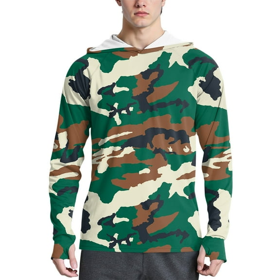 WTOBBY Camouflage Print Sun Protective Hoodie for Men, Long Sleeve SPF/UV Shirt with Lightweight Fabric, Ideal for Summer Sports and Casual Outdoor Wear ,Army Green L