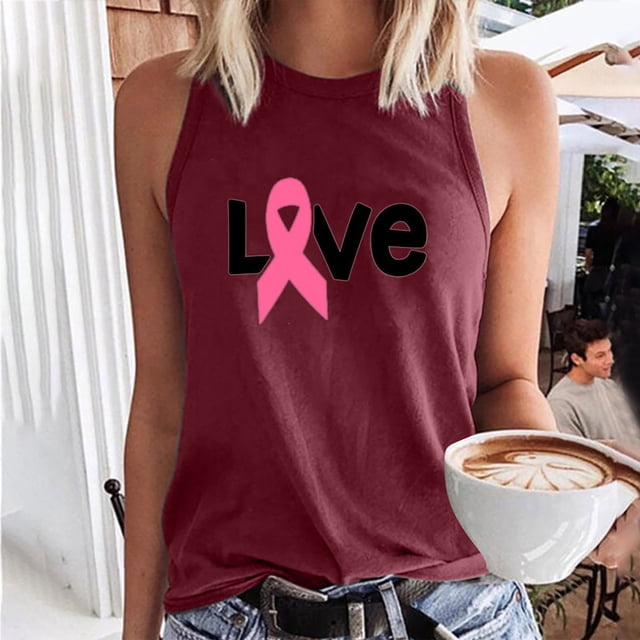 Lenago Chemises pour Femmes Mode Décontractée Femmes Sans Manches Imprimé Dames Col Rond Blouses Hauts T-Shirt Cancer du Sein Chemises pour Femmes en Liquidation