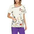 thumbnail image 4 of Black Scrubs Uniforms,Floral Printed Scrub Tops - Cheerful Floral Patterns Short Sleeve Medical Blouse - White - XXL, 4 of 5