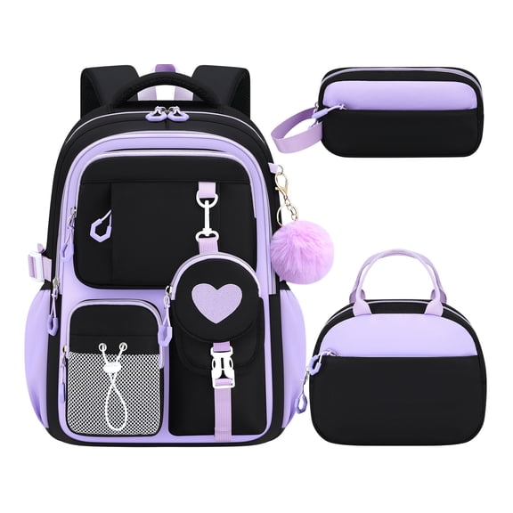 AoDai Love-themed schoolbag for little girls with a double shoulder strap. Large-capacity children's schoolbag with a cute little wallet and pompom pendant.