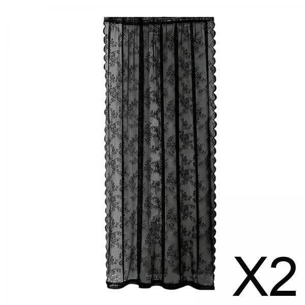 Cortinas,Cortinas con bolsillo para barra en la sala de estar,Cortinas de tul con encaje floral negro,Tratamiento de ventana de privacidad de voile,Cortinas de tul y voile para decoración de