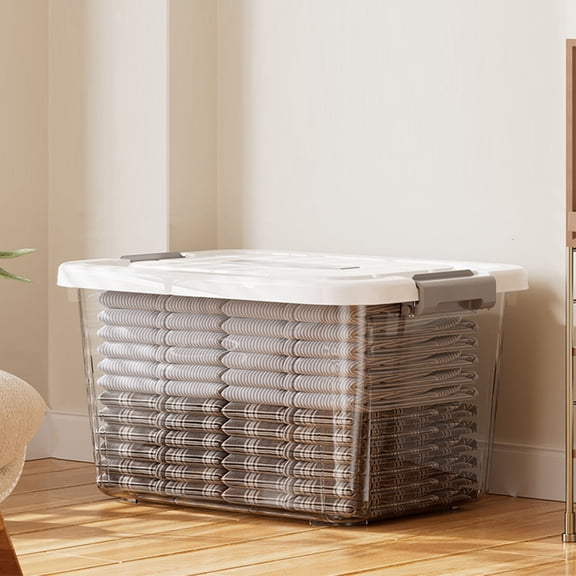 RBCKVXZ Plastic Storage Bins - Thickened PP Stackable & Nestable Organizer with Secure Latches & Lid | BPA-Free for Garage, Office, Home Closet & Moving