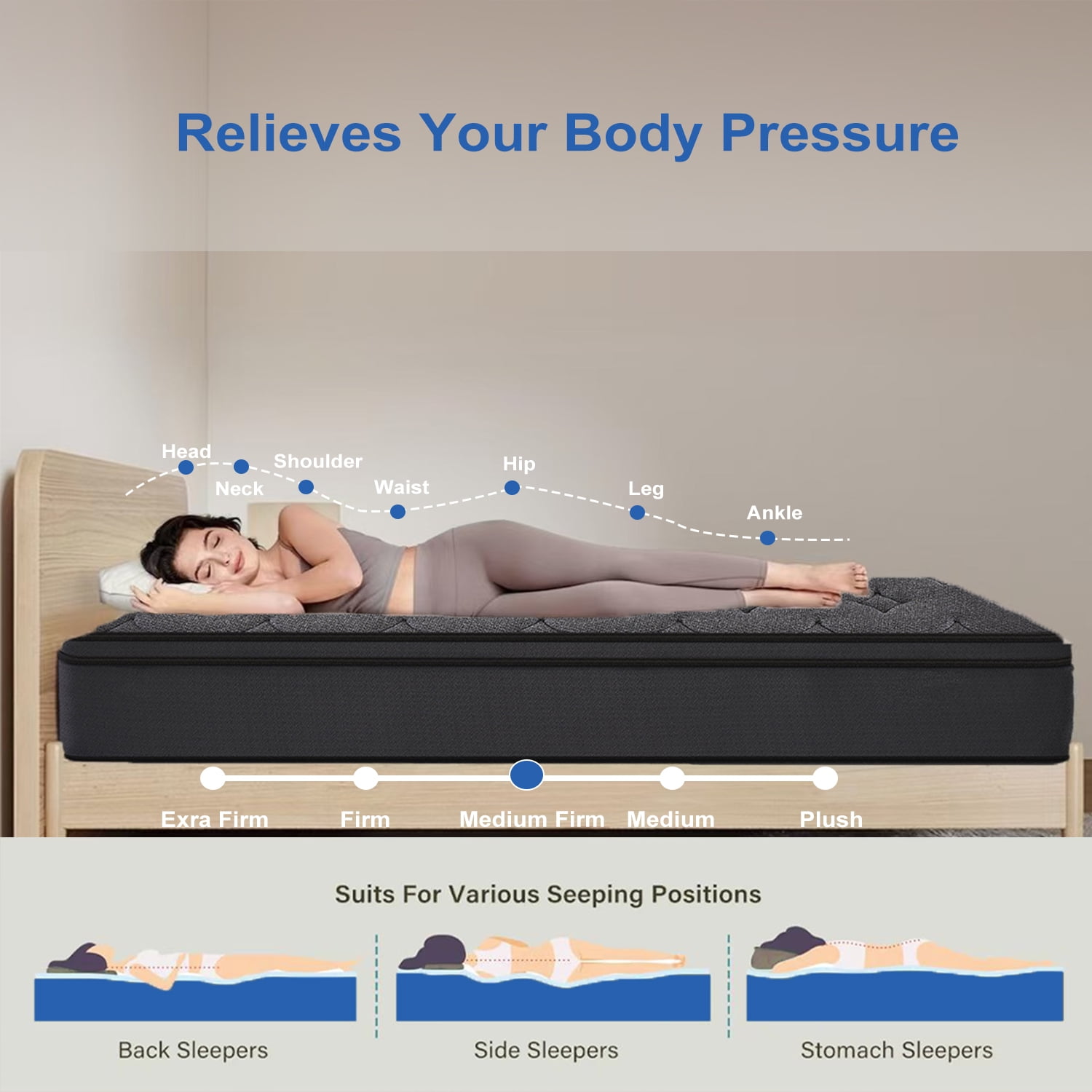 12 inch King Hybrid Mattress in a Box, Gel Memory Foam and Individually Pocket Innerspring, Euro Top Mattress Black, Medium Firm , Motion Isolation