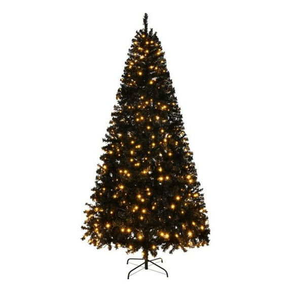 7ft Pre-lit Black Christmas Tree, 1250 Tips, 400 Lights, Hinged Xmas Pine Tree with Remote - Holiday Decor for Home, Office, Party