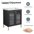 thumbnail image 6 of 28" Bathroom Vanity, Modern Double Door Storage Cabinet With Ceramic Single Sink, Soft Closing Glass Door, Freestanding Bathroom Sink Cabinet, Black, 6 of 9