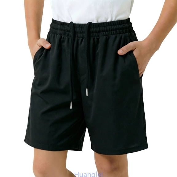 Huanglei Boys Athletic Shorts Elastic Waistband Breathable Mesh Running Gym Basketball Workout Shorts Boys Sweatpants Joggers ,4-5 Years ,Black