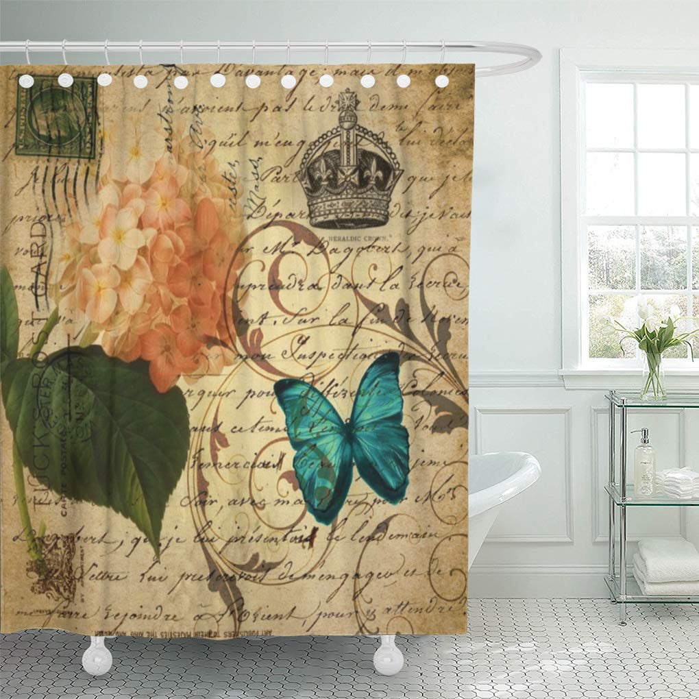 CYNLON Provincial Blue Butterfly Paris Scripts French Nouveau Parisian Modern Bathroom Decor