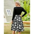 thumbnail image 4 of Yesfashion Women's Long Sleeve Vintage Floral Patchwork Dress Flared A-line Swing Casual Party Midi Dress, 4 of 5