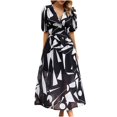 thumbnail image 1 of Mefallenssiah Women'S Temperament Commuting Printing V-Neck Dress, 1 of 2