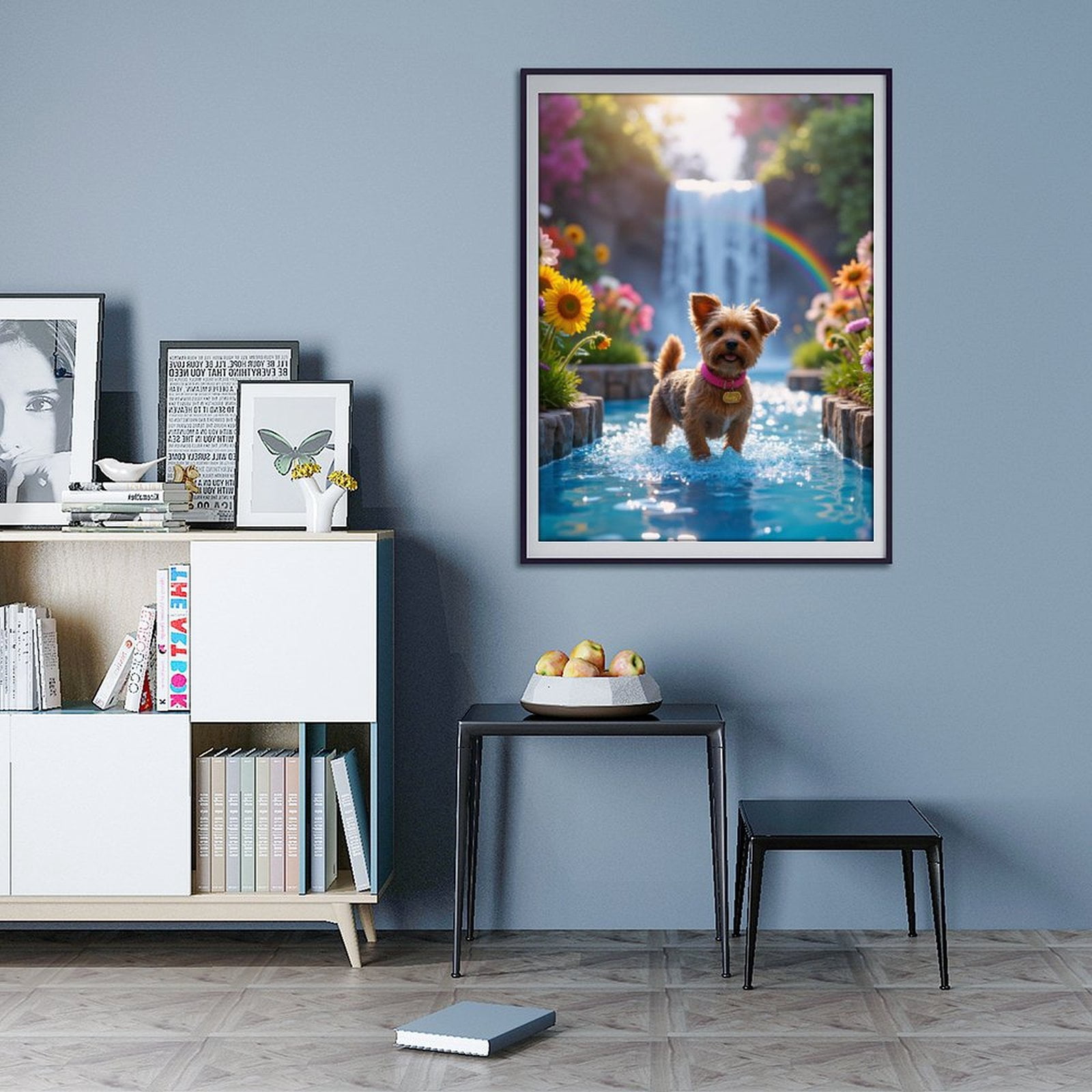 Diamond Art Kit for Adults, Yorkshire Terrier Waterfall Rainbow Garden Diamond Painting for Adults Beginners, DIY Diamond Art Painting Kits, 5D Diamond Painting Crafts for Home Decor 12x16 Frameless