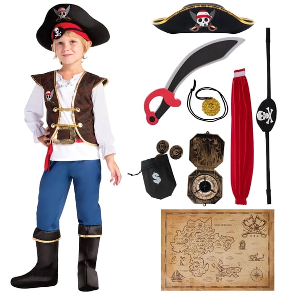 Joyfy Halloween Pirate Costume for Kids, Boys Pirate Costume Set, Pirate Accessories Costume for Toddler Themed Party Cosplay Dress Up
