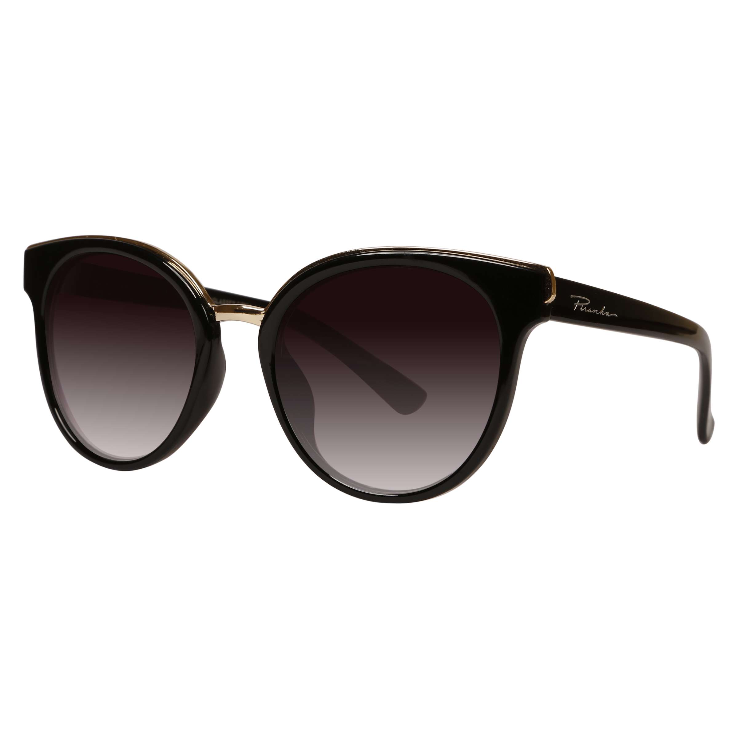 Piranha Eyewear Future Black and Gold Cat Eye Sunglasses with Smoke Gradient Lens