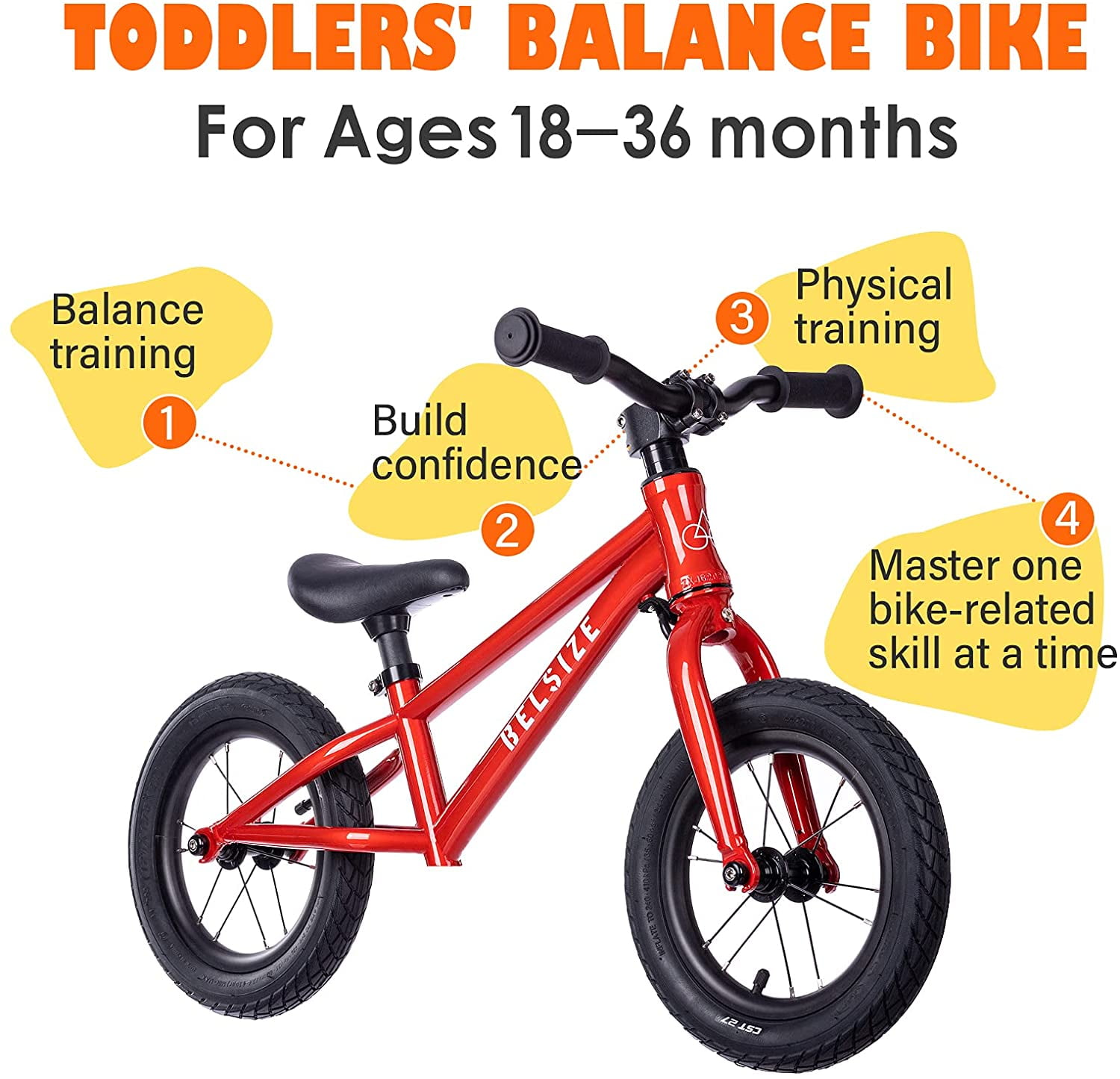 BELSIZE Balance Bike for Kids & Toddlers Silver/Red/Black Super Lightweight Aluminum Alloy Frame 6.4 lbs Only 