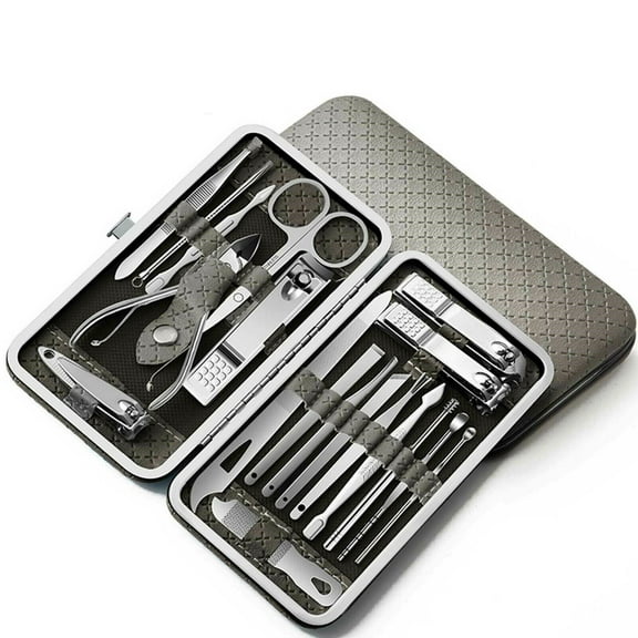 Simyoung Manicure Pedicure Tool Kit, Nail Clippers Kit,19pcs Manicure Pedicure Nail Clippers Set Stainless Steel Acne Removal Tool Kit Gray