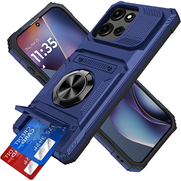HCTian Case for Motorola Moto G 2025 Wallet Case with Credit Card Holder, Rotated Ring Kickstand Heavy Duty Rugged Military Grade Shockproof Protective Cover for Motorola Moto G 2025 Red