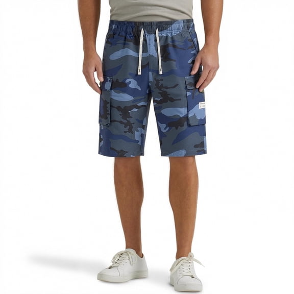 Men's Camo Streetwear Cargo Shorts Elastic Drawstring Multi-Pocket Casual Outdoor Shorts for Hiking Hunting