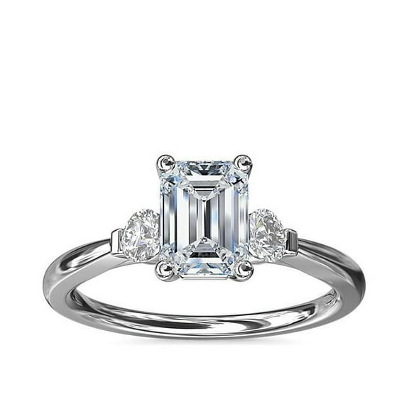 0.70 Carat Sparkle Three Stone Emerald Genuine Diamond Wedding Ring for Ladies Solid 950 Platinum Size 7