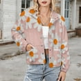 thumbnail image 3 of Jackets for Women Winter Coat Jackets Flannel Stand Collar Jacket(Daisy Floral Peach Pattern,Size:S-4XL), 3 of 7