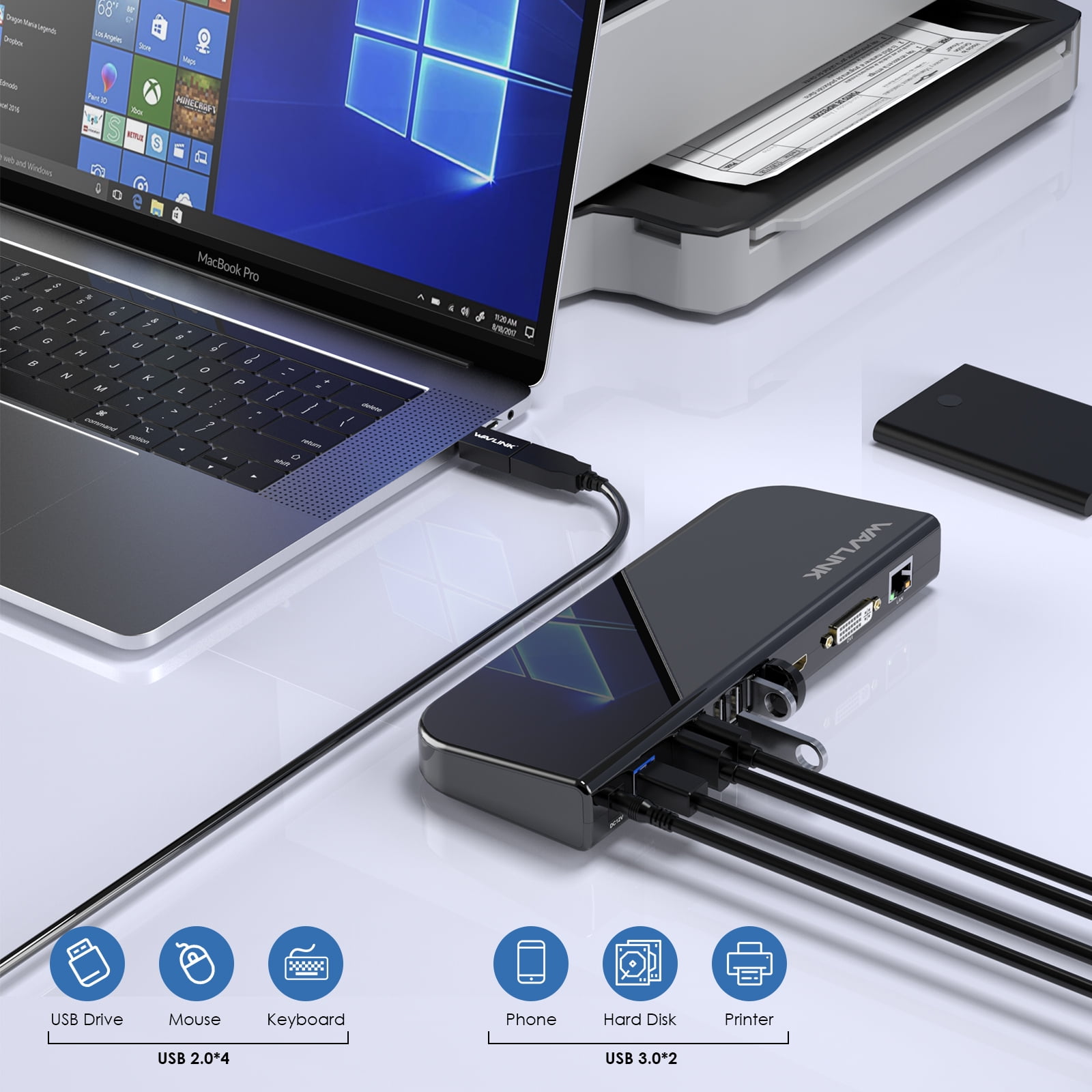 WAVLINK 13-in-1  USB 3.0 Universal Laptop Docking Station, USB-C Hub Dual Monitor for M1/M2 Mac, Windows
