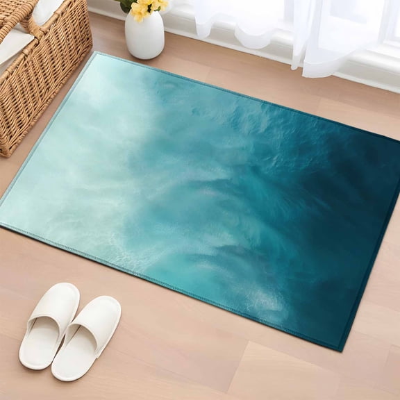 Blue Teal Ombre Entryway Rug 2'x3' Non Slip Front Door Mats, Coastal Beach Modern Abstract Art Entrance Rugs Indoor Outdoor Carpet, Washable Floor Mats Small Area Rug for Bedroom Kitchen