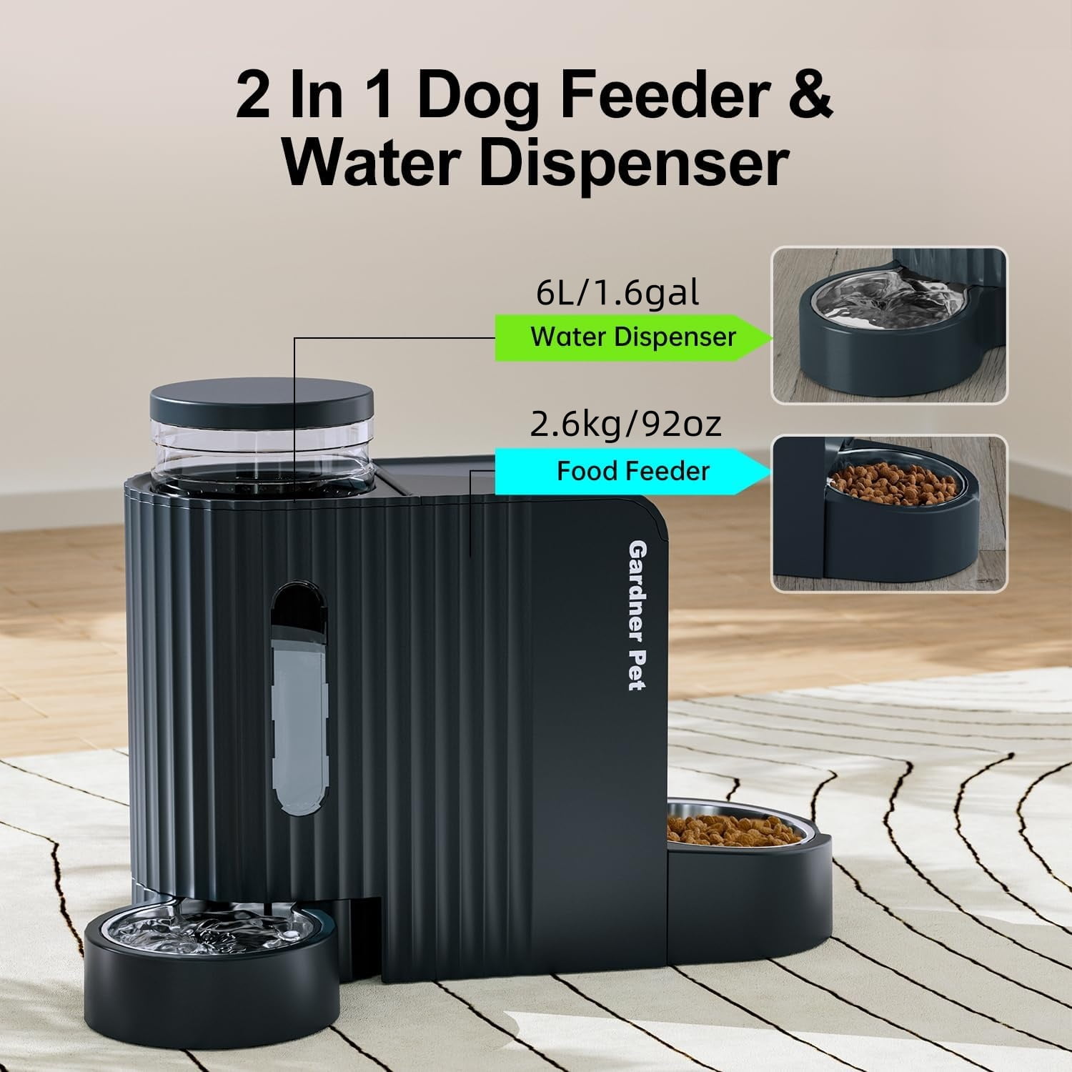 Nomipaw Cat Dog Feeder and Waterer - Automatic Gravity Feeding - Two-in-One - 1.6 Gallon Each Feeder - Dark Blue