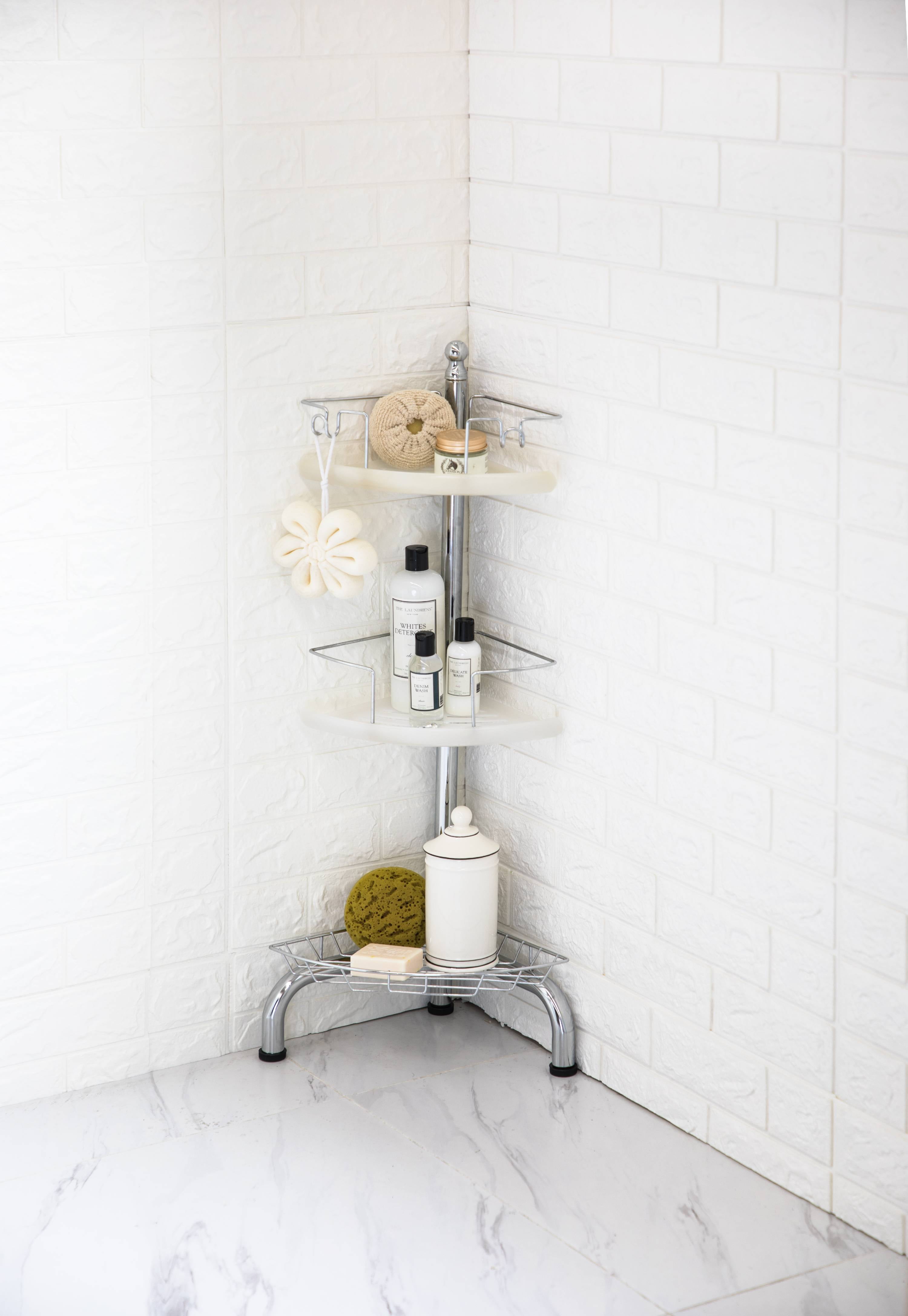 Homezone 3 Tier Corner Shower Caddy With Adjustable Shelves