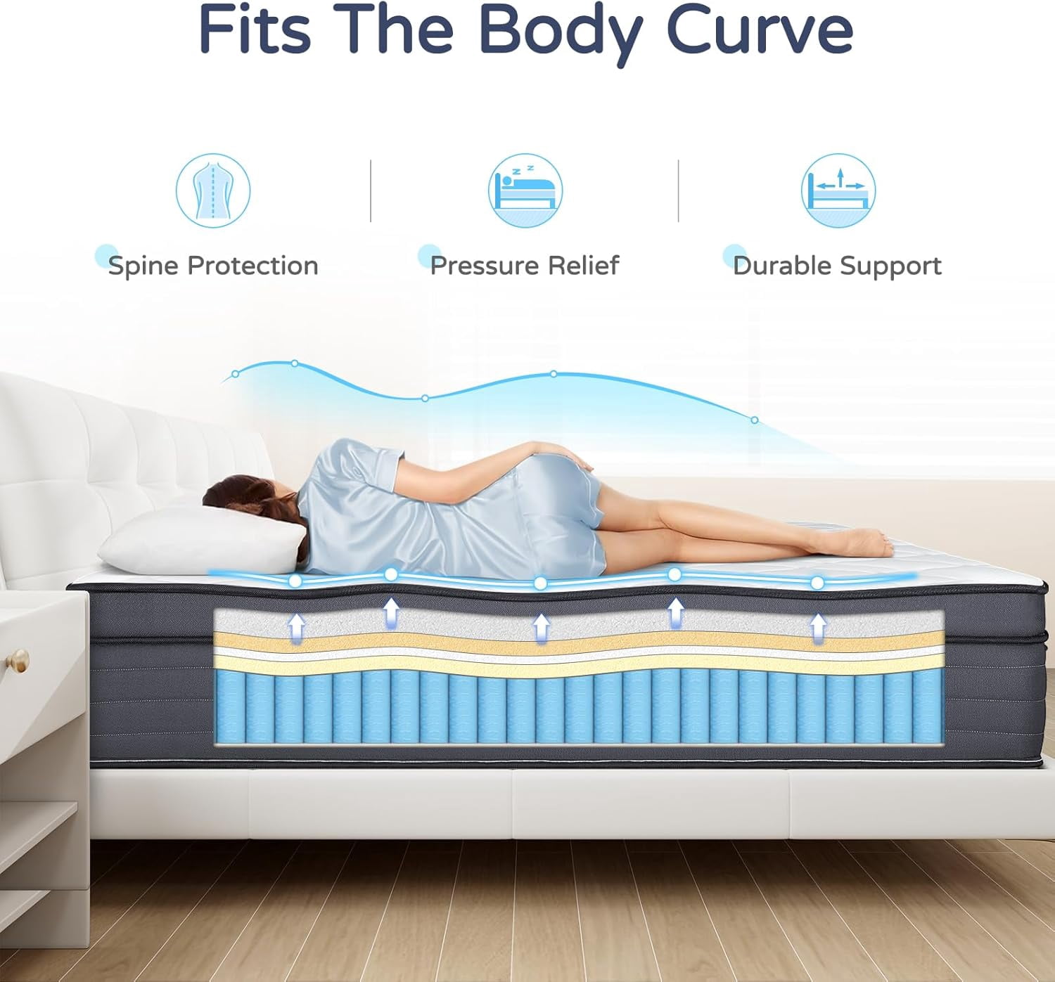 Queen Mattress - 14 Inch Hybrid Queen Size Mattress in a Box, Gel Memory Foam Matress with Motion Isolation and Pressure Relief, Strong Edge Support and Pocket Springs, Medium Firm