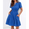 thumbnail image 3 of BTFBM Womens Spring Casual Mini Dresses Lightweight Short Sleeve V Neck Elastic Waist Cute Boho Beach Dress Pockets, 3 of 7