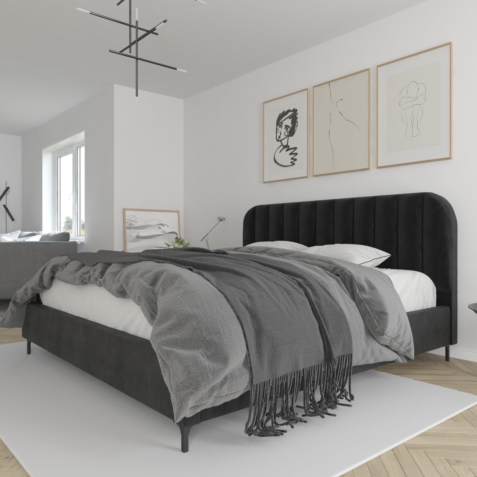 DHP Callie Upholstered Platform Bed, King, Black Velvet